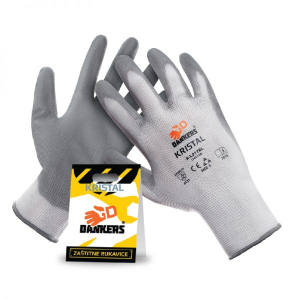 Pletene rukavice KRISTAL Blister sa slojem sivog poliuretana / Bele