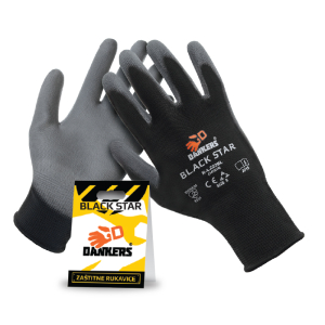 Pletene rukavice DANKERS BLACK STAR Blister sa slojem sivog poliuretana / Crne