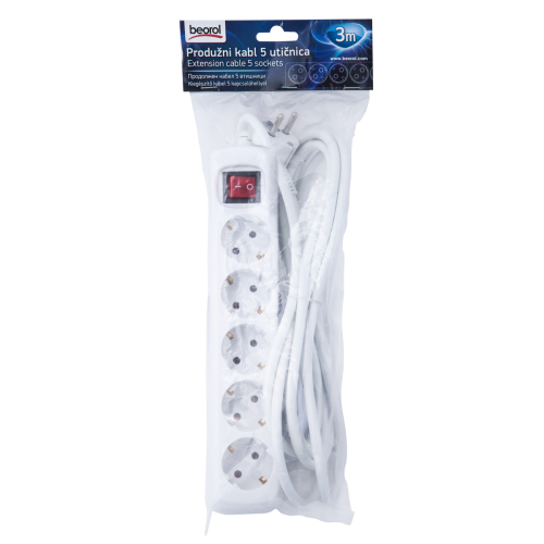 Produžni kabel sa prekidačem / 5 utičnica - 3m