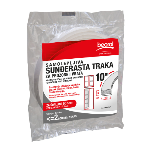 Samolepljiva sunđer traka za prozore i vrata - 12mmx6mmx10m