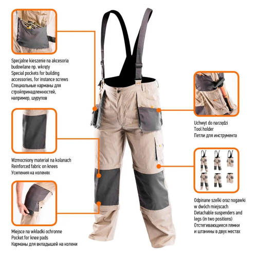 NEO - Radne pantalone sa tregerima Bež